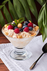 Frozen creamy ice yoghurt with berries and nuts