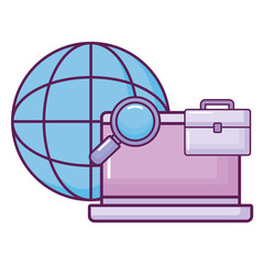 laptop with planet and magnifying glass