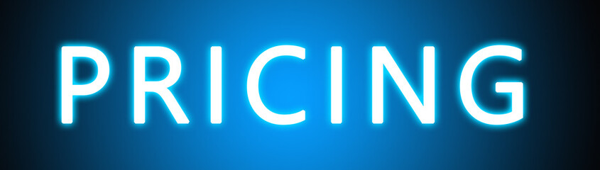 Pricing - glowing white text on blue background