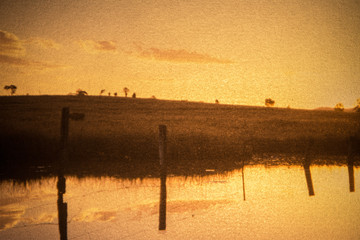 Vintage, The mirror of water on the prairie