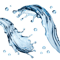 3d render, abstract water design element, illustration, wavy splashing set, blue liquid splash isolated on white background