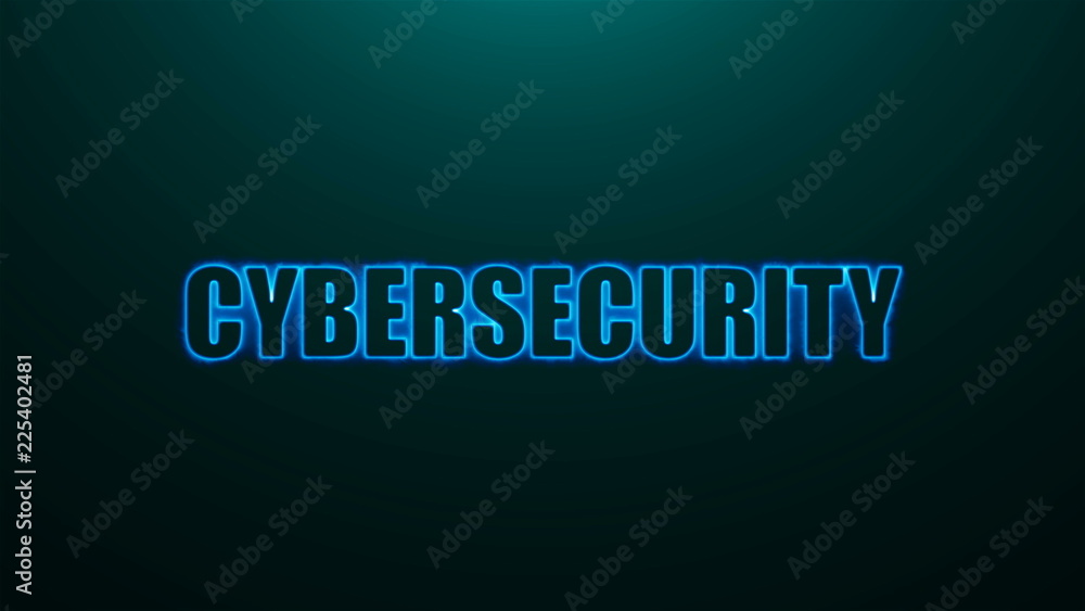 Poster letters of cybersecurity text on background with top light, 3d rendering background, computer genera