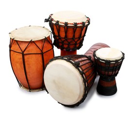 Pueblo Drum and Three Bongo Drums