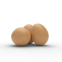 Hi resolution 3D render of three eggs isolated on white