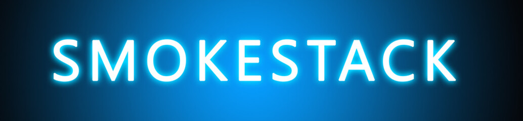 Smokestack - glowing white text on blue background