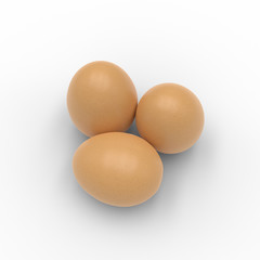 Hi resolution 3D render of three eggs isolated on white