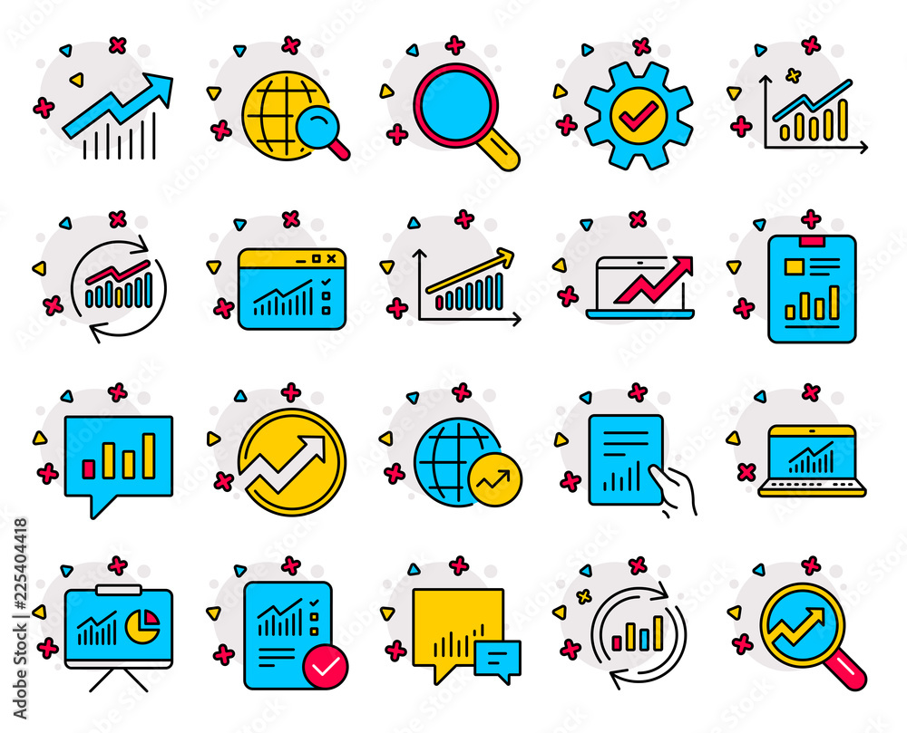 Aufkleber analysis checklist, statistics line icons. set of charts, reports and graphs signs. data, presentati