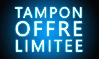 Tampon Offre Limitee - glowing white text on blue background