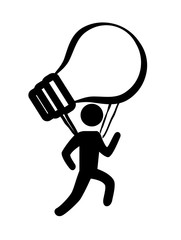 human silhouette running with bulb idea