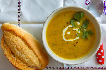 Carrot and coriander soup, winter food