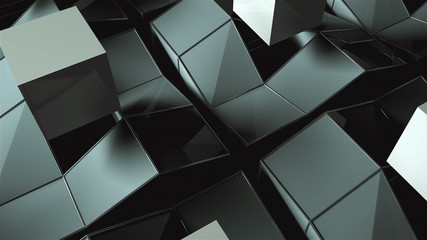 Many rising and turning cubes with shadows, computer generated modern abstract background, 3d rendering