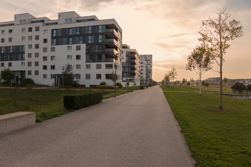 Fototapeta premium The walk in Flugfeld between park and apartment buildings area