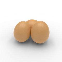 Hi resolution 3D render of three eggs isolated on white