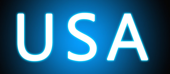 Usa - glowing white text on blue background