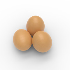 Hi resolution 3D render of three eggs isolated on white