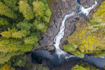 Naklejka na ściany i meble Aerial view of Elk Falls on Vancouver Island, Canada