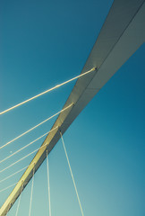 Blue Sky Suspension Bridge Abstract - obrazy, fototapety, plakaty