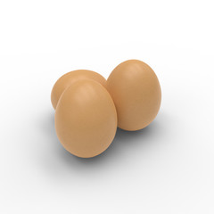 Hi resolution 3D render of three eggs isolated on white