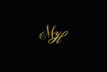 Unique modern MH initial black and gold color letter initial icon logo