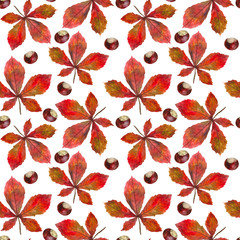 watercolor seamless pattern of autumn leaves for design and decoration