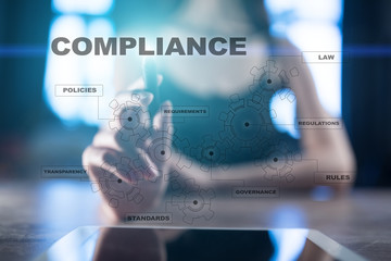 Compliance on the virtual screen. Business concept.