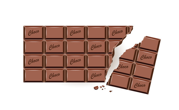 Schokoladentafel abgebrochen mit Logo, Tafel Schokolade, Zartbitter Schokolade,
Grafik Illustration isoliert auf wei&szlig;em Hintergrund