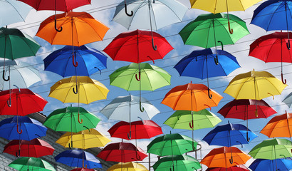 colorful umbrellas create a mood