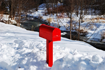A red mailbox in the snow, St. John's, Newfoundland and Labrador