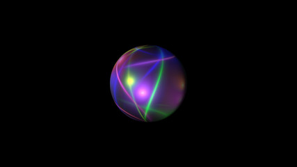 Sphere with bright neon lines in black space, 3d rendering modern abstract backdrop