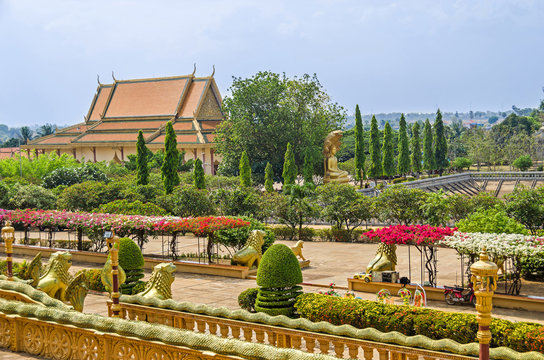 Vipassana Dhura Buddhist Meditation Center with its garden in Oudong, Cambodia