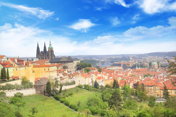 Obraz premium Beautiful view of St. Vitus Cathedral, Prague Castle and Mala Strana in Prague, Czech Republic