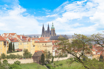 Fototapeta premium Beautiful view of St. Vitus Cathedral, Prague Castle and Mala Strana in Prague, Czech Republic