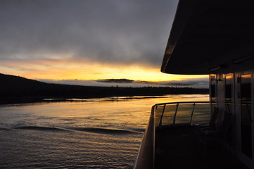 Sunset view from the stern of Alaska cruise