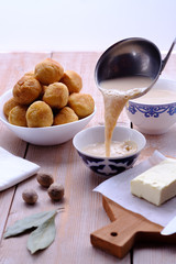 Asian traditional dish. Mongolian, Kalmyk, Buryat, Tibetan, Tuvan tea. Tea with milk, salt, butter, nutmeg, Bay leaf, black pepper. Cuisine of nomadic peoples.