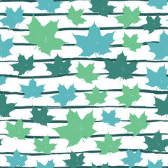 Fall leaves, strokes seamless pattern. Vector autumn background