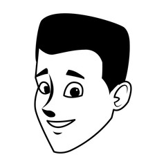 Young man face cartoon in black and white