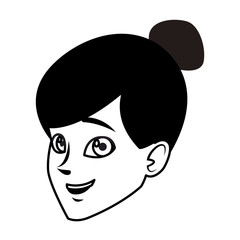 Young woman face cartoon in black and white