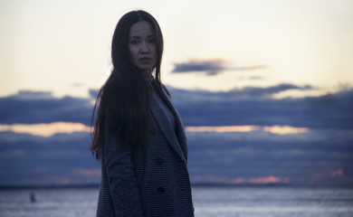 Girl on the Bay in the evening