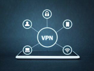 White digital tablet. Virtual Private Network