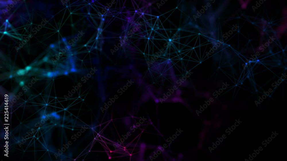 Poster network operation. slow speed. depth of field. work of neurons .pulsation of color signals in a dyna
