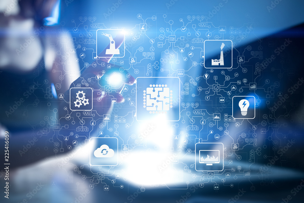 Poster microchip, cpu, processor, microcircuit computing engineering. modernization and business automation
