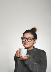 The joy of Asian women who have drink.Focus on face