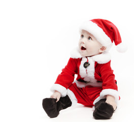 Santa Claus baby in red christmas clothes isolated on white