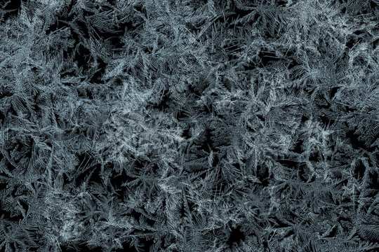 Decorative ice flowers pattern on black matte background
