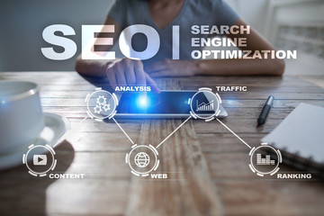 SEO. Search Engine optimization. Digital online marketing and Internet technology concept.