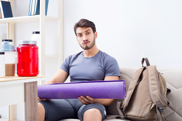 Young man getting ready for gym sports