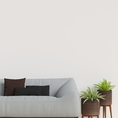 Interior Wall Gallery Mockup with Furniture and Plant Decoration