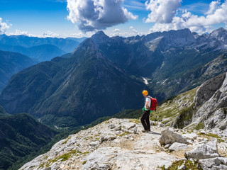 The mountaineer enjoying the view from the Prisank mountain in Julian Alps,
Slovenia