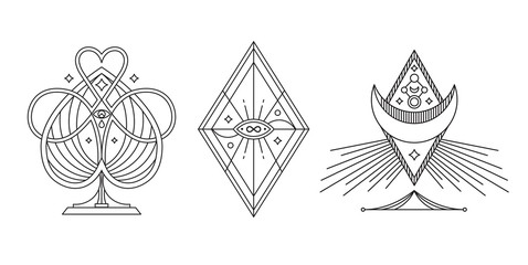 Mystery, occult, alchemy, mystical. Vector tattoo symbols.