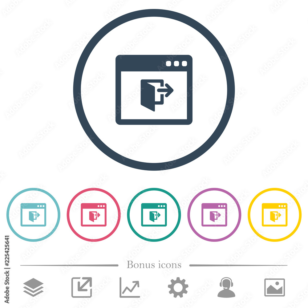 Aufkleber application exit flat color icons in round outlines